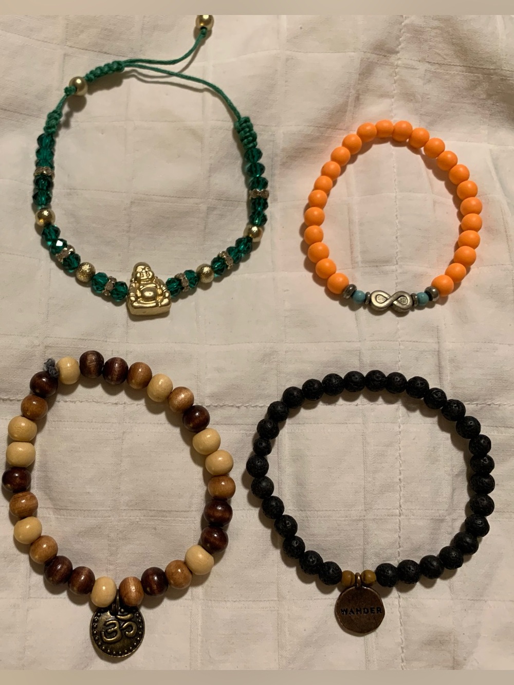 Set of 4 Spiritual Boho Style Beaded Bracelets with Charms